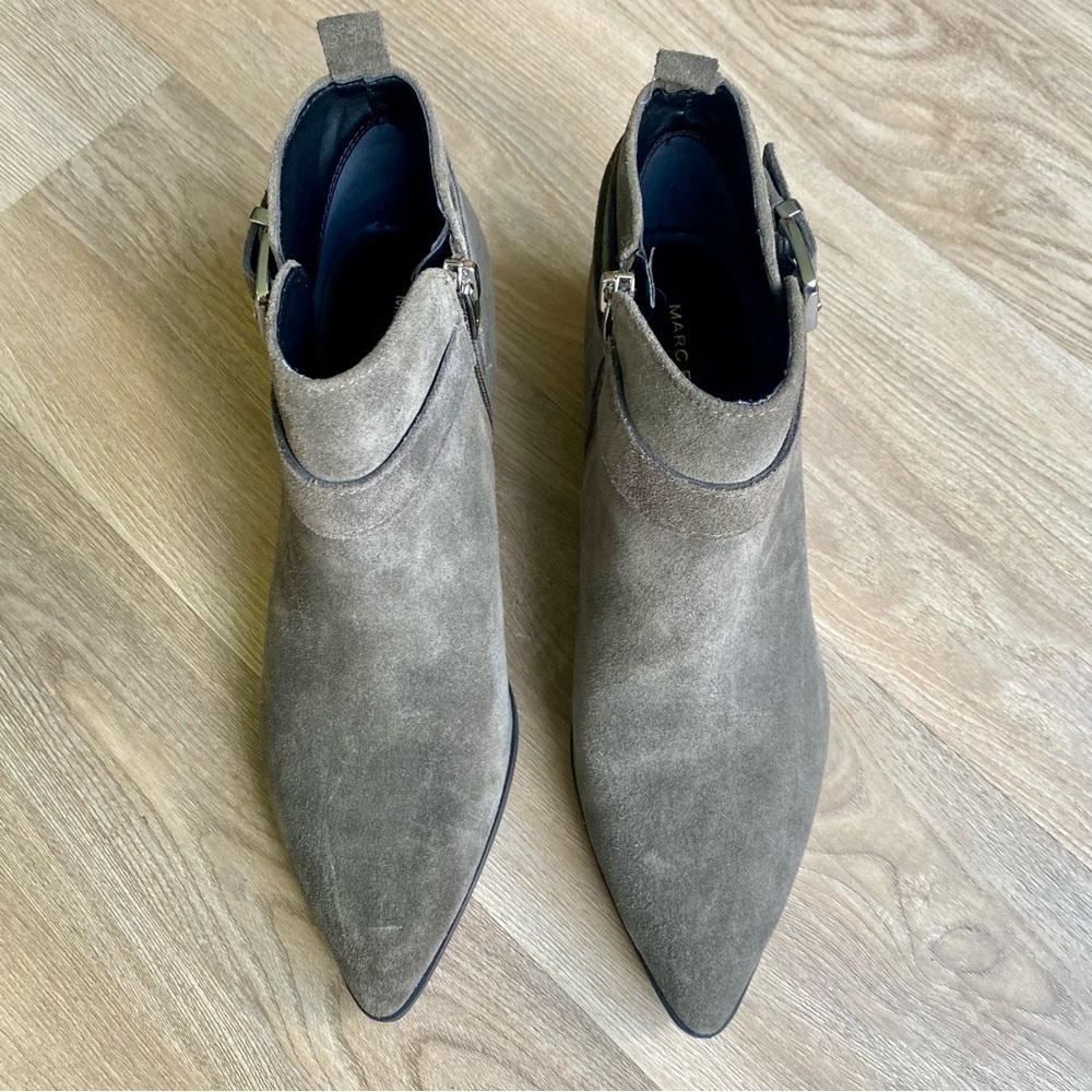 Marc Fisher Green/Gray Suede Pointed Ankle Boots w/ Buckle, Western Style, NWT - Picture 3 of 8